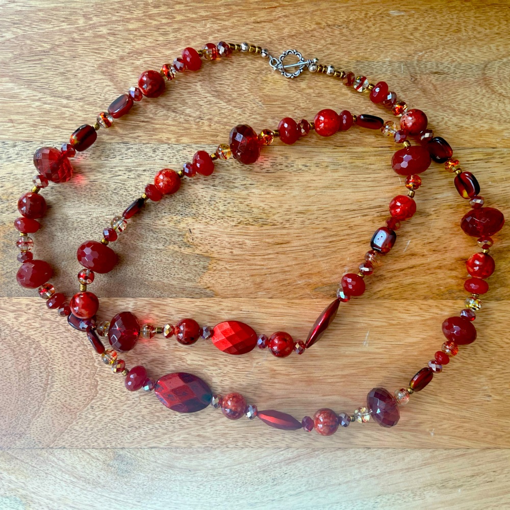 Red glass bead statement necklace